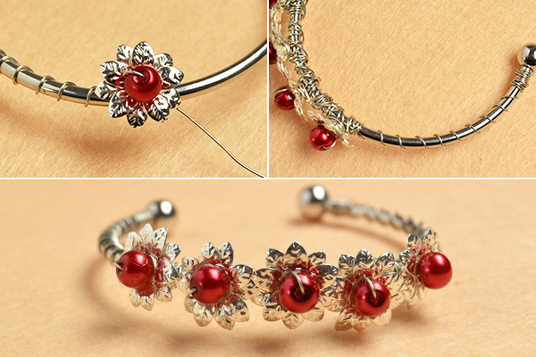 how-to-make-silver-flower-bangle-bracelets-with-red-pearl-beads6004003